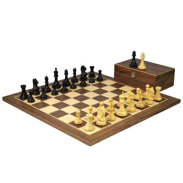 Walnut Chess Set 21 Inch with Weighted Ebonised Staunton Fierce Knight (Queens Gambit) Pieces 3.75 Inch