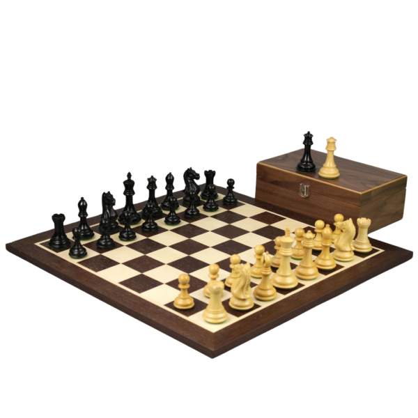 Wenge Chess Set 21 Inch with Weighted Ebonised Staunton Fierce Knight (Queens Gambit) Pieces 3.75 Inch