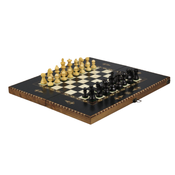 Helena Rural Ebony Chess & Backgammon Set With Ebonised German Staunton Chess Pieces 20 Inch