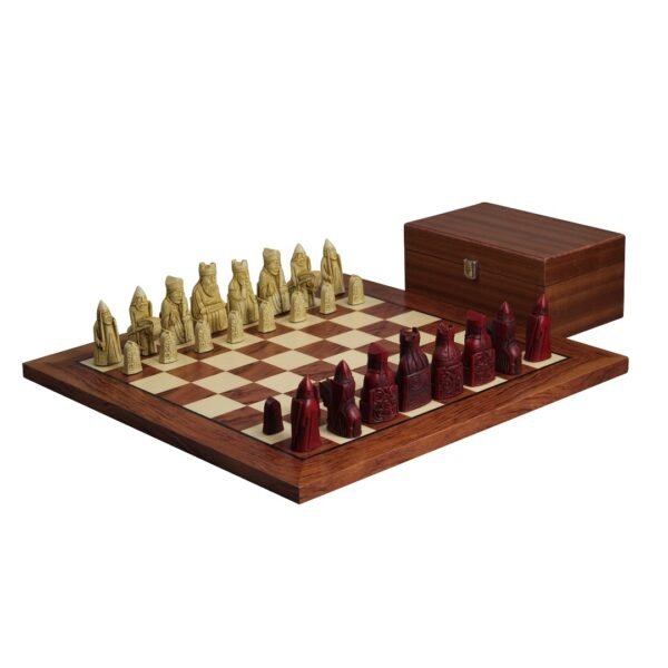 Isle of Lewis Chess Set With I Ivory & Red Resin Chess Pieces 3.5 Inch and Rosewood Chess Board 20 Inch