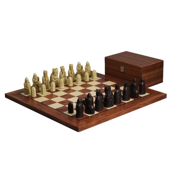 Isle of Lewis Chess Set With II Ivory & Brown Resin Chess Pieces 3.5 Inch With Rosewood Chess Board 20 Inch