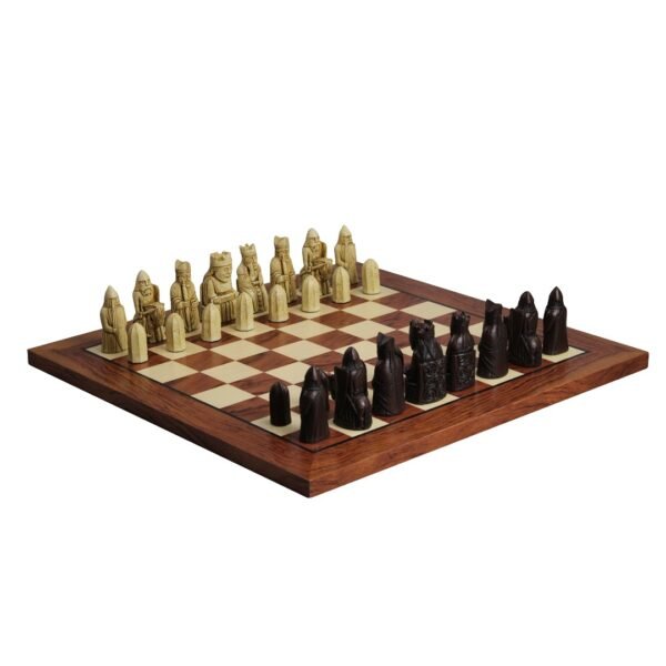 Isle of Lewis Chess Set With II Ivory & Brown Resin Chess Pieces 3.5 Inch With Rosewood Chess Board 20 Inch - Image 2