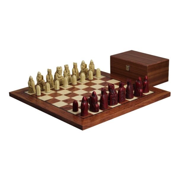 Isle of Lewis Chess Set With II Ivory & Red Resin Chess Pieces 3.5 Inch and Rosewood Chess Board 20 Inch