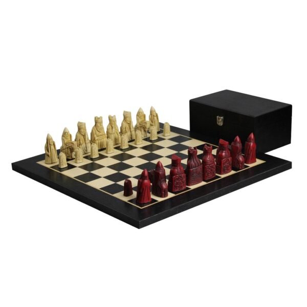 Isle of Lewis Chess Set I Ivory & Red Resin Chess Pieces 3.5 Inch and With Charcoal Black Chess Board 20 Inch