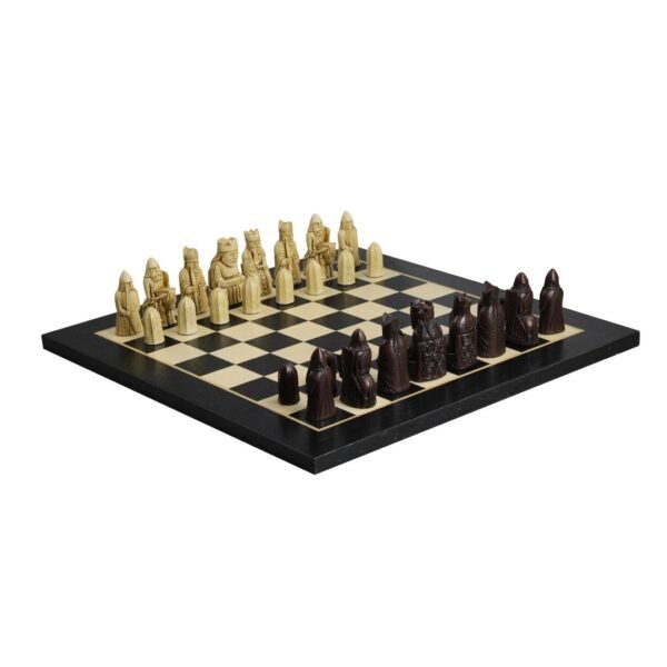 Isle of Lewis Chess Set With II Ivory & Brown Resin Chess Pieces 3.5 Inch and Charcoal Black Chess Board 20 Inch - Image 2