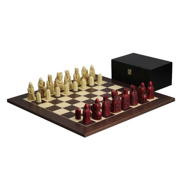 Isle of Lewis Chess Set With II White & Red Resin Chess Pieces 3.5 Inch and Macassar Chess Board 20 Inch