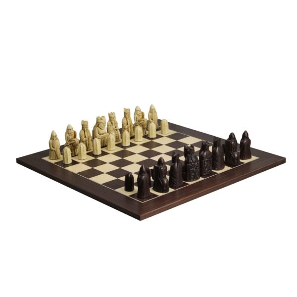 Isle of Lewis Chess Set With II White & Brown Resin Chess Pieces 3.5 Inch and Macassar Chess Board 20 Inch - Image 2