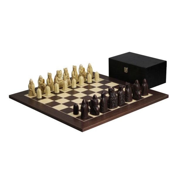 Isle of Lewis Chess Set With II White & Brown Resin Chess Pieces 3.5 Inch and Macassar Chess Board 20 Inch