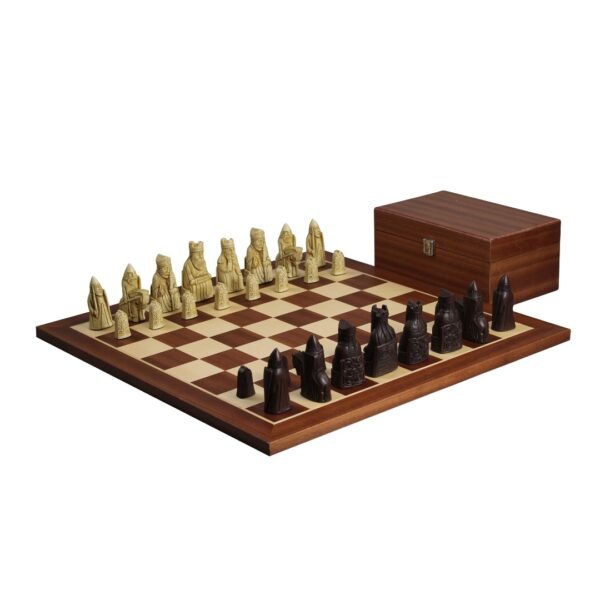 Isle of Lewis I Ivory & Brown Resin Chess Pieces 3.5 inch With Mahogany Chess Board 20 inch