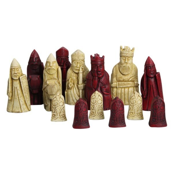 Isle of Lewis I Ivory & Red Resin Chess Pieces 3.5 Inch With Macassar Chess Board 20 Inch - Image 3