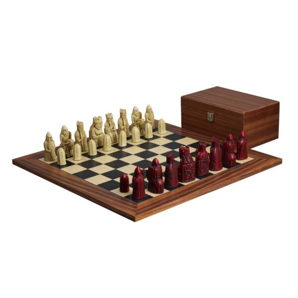 Isle of Lewis Chess Set II Ivory & Red Resin Chess Pieces 3.5 Inch and Palisander Chess Board 20 Inch