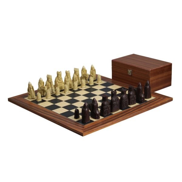 Isle of Lewis Chess Set With I Ivory & Brown Resin Chess Pieces 3.5 Inch and Palisander Chess Board 20 Inch