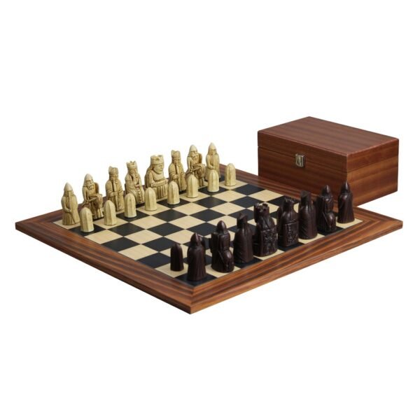 Isle of Lewis Chess Set With II Ivory & Brown Resin Chess Pieces 3.5 Inch and With Palisander Chess Board 20 Inch