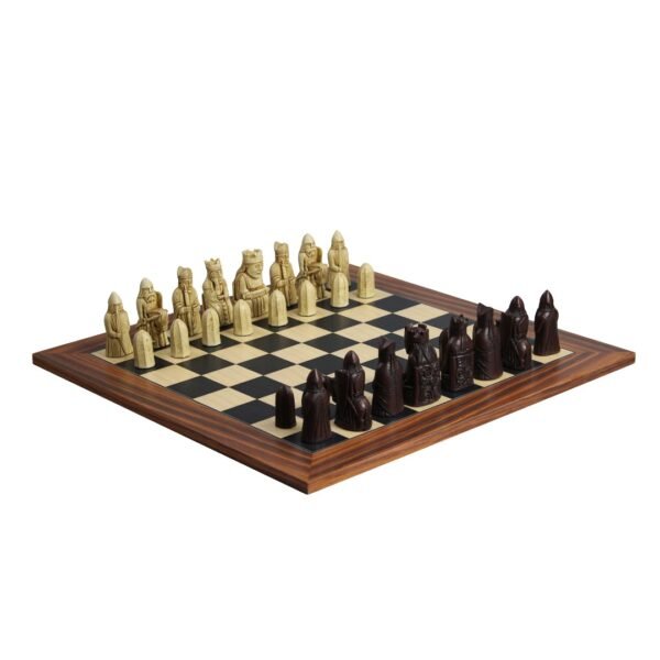 Isle of Lewis Chess Set With II Ivory & Brown Resin Chess Pieces 3.5 Inch and With Palisander Chess Board 20 Inch - Image 2