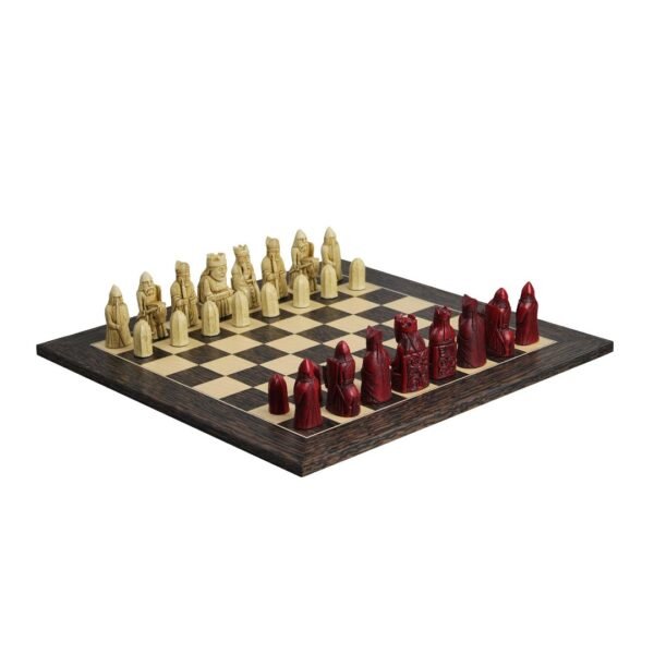 Isle of Lewis Chess Set With II Ivory & Red Resin Chess Pieces 3.5 Inch and Tiger Ebony Chess Board 20 Inch - Image 2