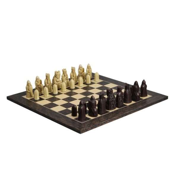 Isle of Lewis Chess Set With II Ivory & Brown Resin Chess Pieces 3.5 Inch and With Tiger Ebony Chess Board 20 Inch - Image 2