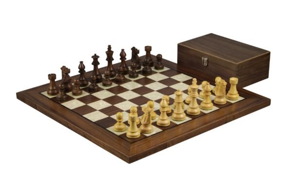 Walnut Chess Set 20 Inch With Helena Mother of Pearl Flat Chess Board and Weighted Sheesham French Knight Staunton Chess Pieces 3.75 Inch