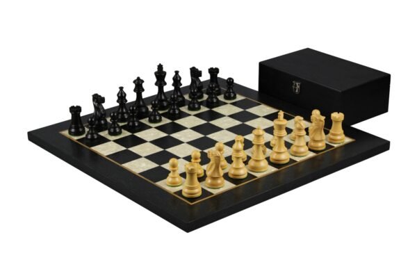 Ebony Chess Set 20 Inch With Helena Mother of Pearl Flat Chess Board and Weighted Ebonised Atlantic Classic Staunton Chess Pieces 3.75 Inch