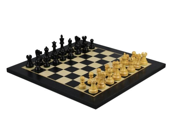 Ebony Chess Set 20 Inch With Helena Flat Chess Board and Weighted Ebonised Reykjavik Staunton Chess Pieces 3.75 Inch - Image 2