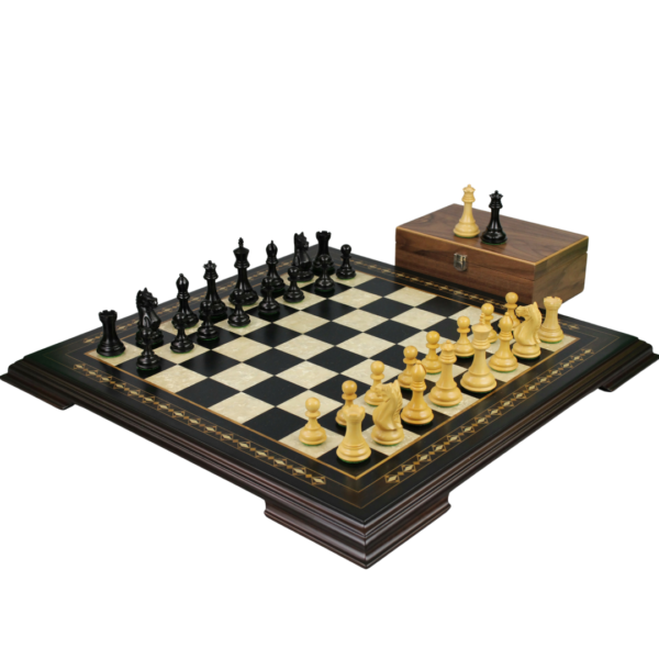 Ebony Chess Set 20 Inch with Helena Chess Board and Weighted Ebonised Fierce Knight(Queens Gambit) Staunton Chess Pieces 3.75 Inch