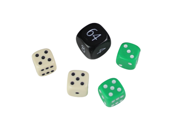 Replacement Backgammon Dice Set - Black Doubling Cube - Cream & Green Dices