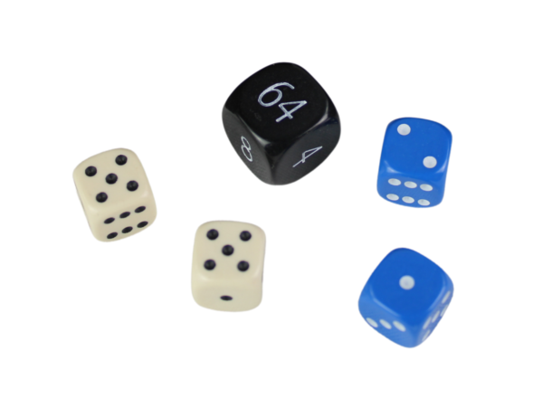 Replacement Backgammon Dice Set - Black Doubling Cube - Cream & Blue Dices