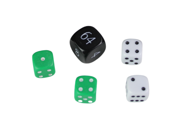 Replacement Backgammon Dice Set - Black Doubling Cube - White & Green Dices