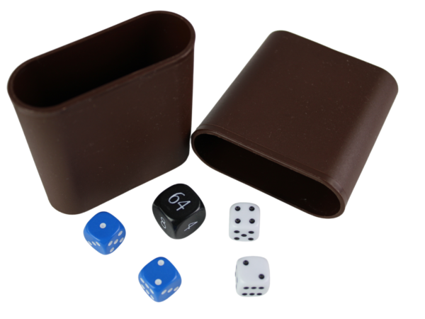 Replacement Backgammon Dice Set & Dice cups- Black Doubling Cube - White & Blue Dices