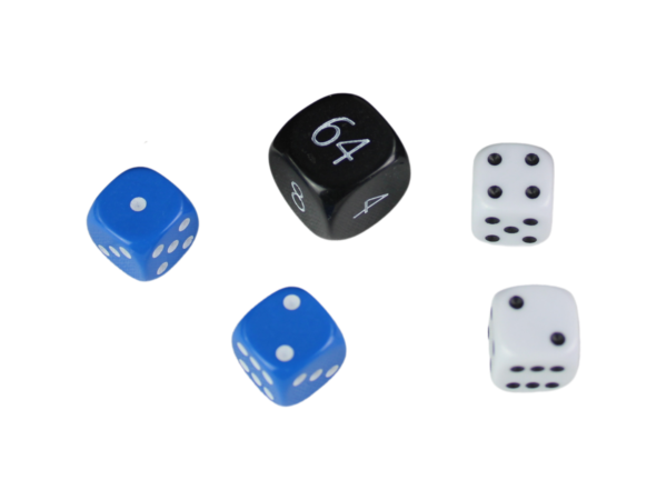Replacement Backgammon Dice Set - Black Doubling Cube - White & Blue Dices