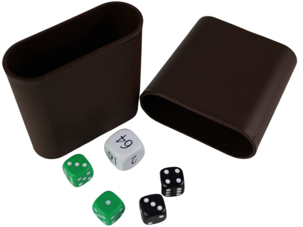 Replacement Backgammon Dice Set & Dice cups- White Doubling Cube - Green & Black Dices