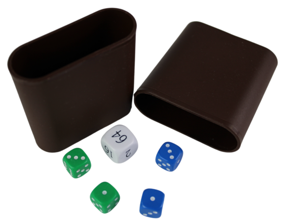 Replacement Backgammon Dice Set & Dice cups - White Doubling Cube - Blue & Green Dices