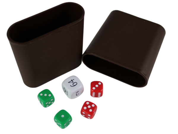 Replacement Backgammon Dice Set & Dice cups- White Doubling Cube - Red & Green Dices