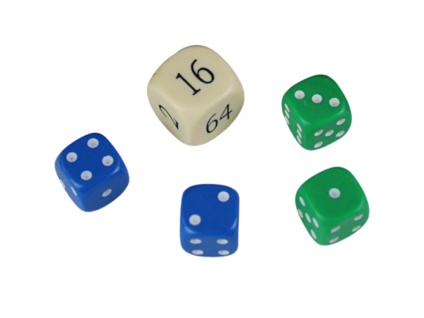 Replacement Backgammon Dice Set - Cream Doubling Cube - Blue & Green Dices