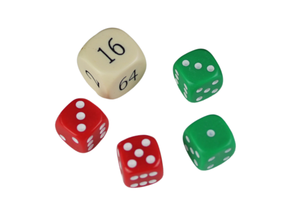 Replacement Backgammon Dice Set - Cream Doubling Cube - Red & Green Dices