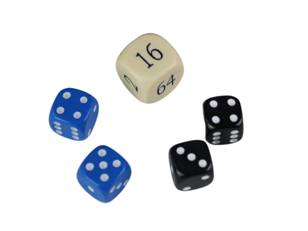 Replacement Backgammon Dice Set - Cream Doubling Cube - Blue & Black Dices