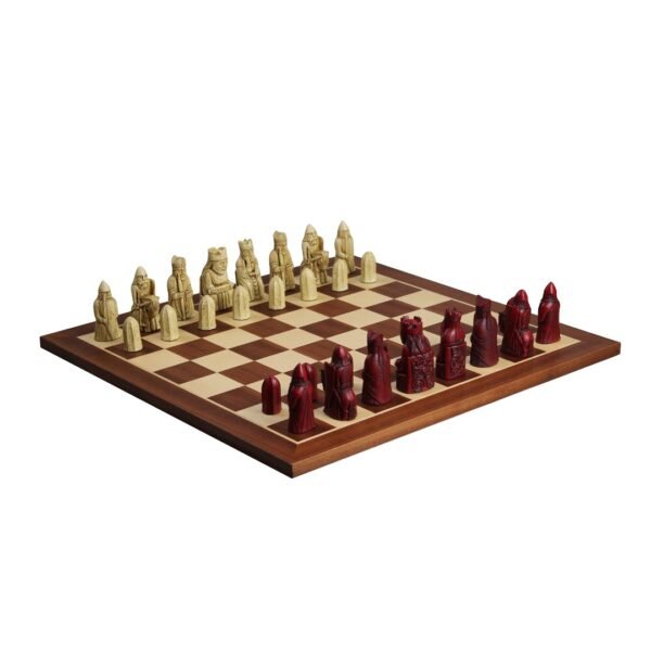 Isle of Lewis Chess Set With II Ivory & Red Resin Chess Pieces 3.5 inch and Mahogany Chess Board 20 inch - Image 2