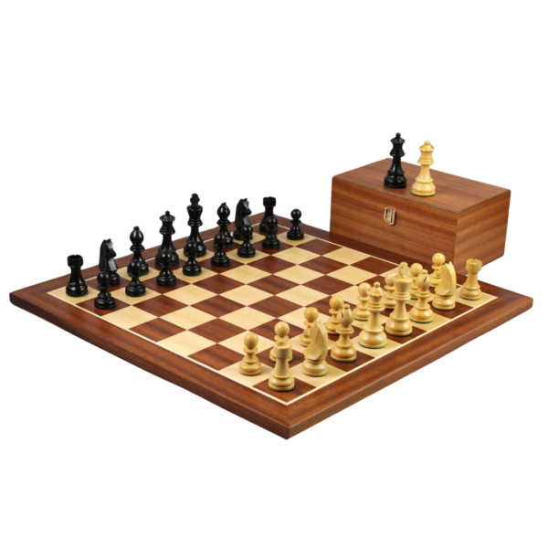 Mahogany Chess Set 20 Inch with Weighted Ebonised German Staunton Chess Pieces 3.75 Inch