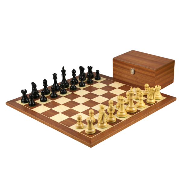 Mahogany Chess Set 20 Inch With Weighted Ebonised Staunton Reykjavik Chess Pieces 3.75 Inch