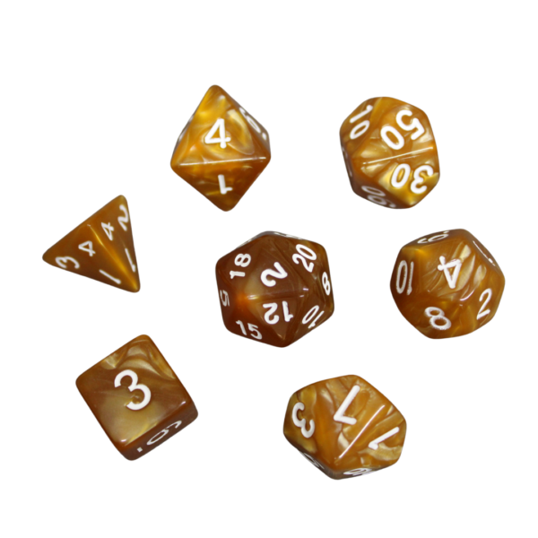 Honey Gold Marbled DND Dice Set, 7 Piece Dice Set, Roll Playing Game Dice with Dice Bag