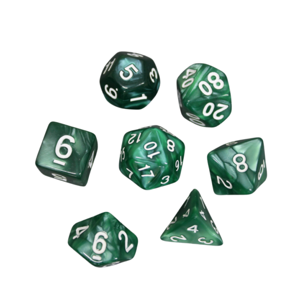 Turquoise Green Marbled DND Dice Set, 7 Piece Dice Set, Roll Playing Game Dice with Dice Bag