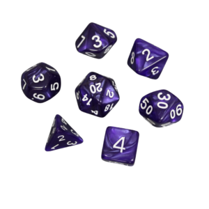 Royal Purple Marbled DND Dice Set, 7 Piece Dice Set, Roll Playing Game Dice with Dice Bag