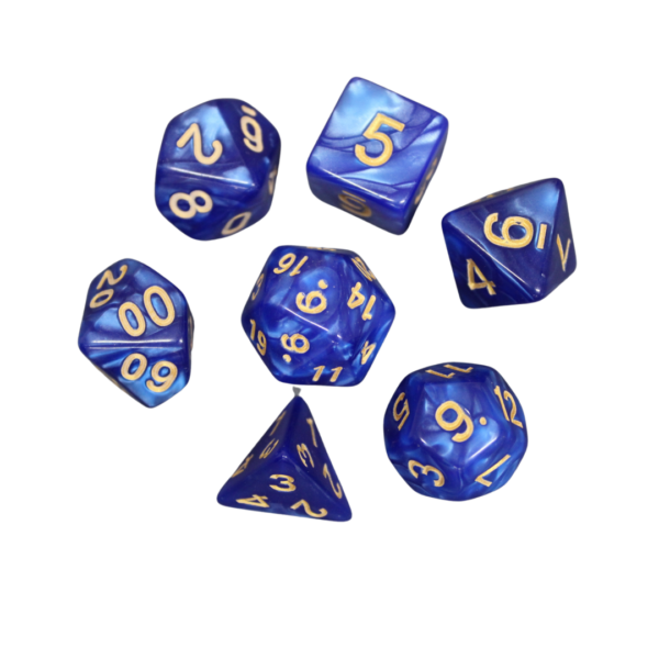 Royal Blue Marbled DND Dice Set, 7 Piece Dice Set, Roll Playing Game Dice with Dice Bag