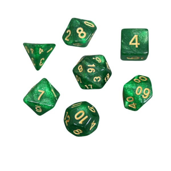 Forest Dark Green Marbled DND Dice Set, 7 Piece Dice Set, Roll Playing Game Dice with Dice Bag