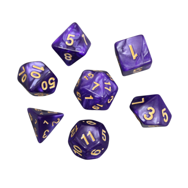 Amethyst Purple Marbled DND Dice Set, 7 Piece Dice Set, Roll Playing Game Dice with Dice Bag