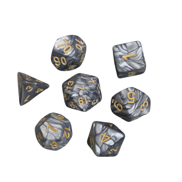Graphene Grey Marbled DND Dice Set, 7 Piece Dice Set, Roll Playing Game Dice with Dice Bag