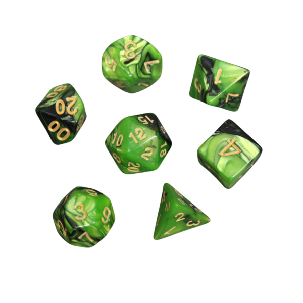 Green Dragons Eye Marbled DND Dice Set, 7 Piece Dice Set, Roll Playing Game Dice with Dice Bag