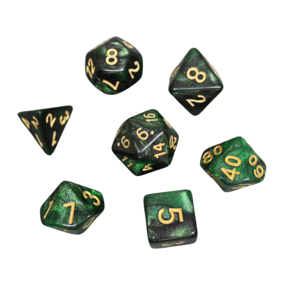 Emerald Green Marbled DND Dice Set, 7 Piece Dice Set, Roll Playing Game Dice with Dice Bag