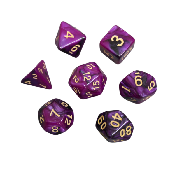 Royal Purple Marbled DND Dice Set, 7 Piece Dice Set, Roll Playing Game Dice with Dice Bag