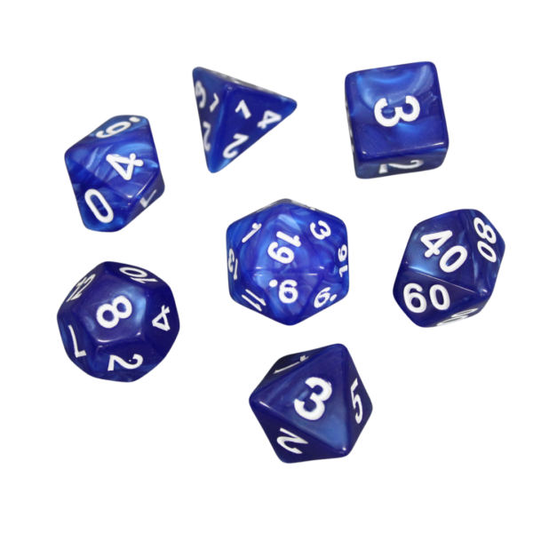 Electric Blue Marbled DND Dice Set, 7 Piece Dice Set, Roll Playing Game Dice with Dice Bag