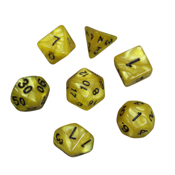 Tuscany Yellow Marbled DND Dice Set, 7 Piece Dice Set, Roll Playing Game Dice with Dice Bag